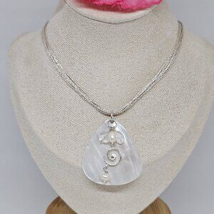 SA 925 Sterling Silver Mother Of Pearl Shell Pendant Multi Chain Necklace 17"